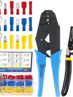 Glarks Professional Self-Adjustable Ratchet Wire Crimping Pliers AWG 22-10 and a Wire Stripper Tool Set with 183 Pieces Insulated Crimp Terminals Connectors Assortment Kit