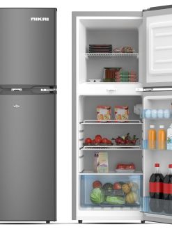 Nikai 190L Gross/138L Net, Double Door Refrigerator with Vegetable Crisper & Adjustable Glass Shelves, Defrosting & Temperature Control, Ideal for Kitchen, Bedroom, Office & Hotels - NRF190DN4S Silver