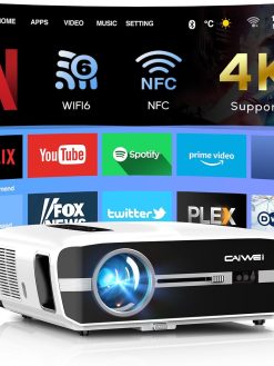 4K UHD Home Cinema Projector 1350ANSI Lumens for Daytime Use, WiFi6 Bluetooth 5.2 Smart Android Projector for Gaming Outdoor Movie Nights,Netflix YouTube Built in,NFC Casting, for Phone/Laptop