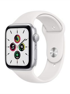 Apple Watch SE (GPS, 40 mm) - Silver Aluminium Case with White Sport Band (Renewed)