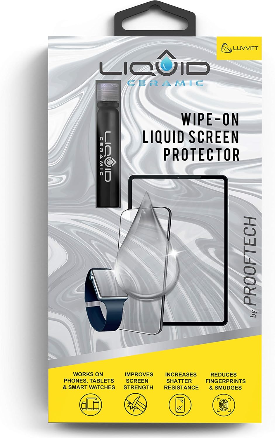 Glass Screen Protector Scratch and Shatter Resistant Wipe On Nano Protection for All Phones Tablets Smart Watches for Up to 4 Devices - Bottle