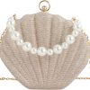 ZLM BAG US Glitter Seashell Evening Clutch Purse Pearl Chain Crossbody Bag Pu Leather Mermaid Shoulder Bag