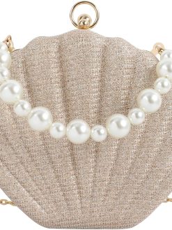 ZLM BAG US Glitter Seashell Evening Clutch Purse Pearl Chain Crossbody Bag Pu Leather Mermaid Shoulder Bag