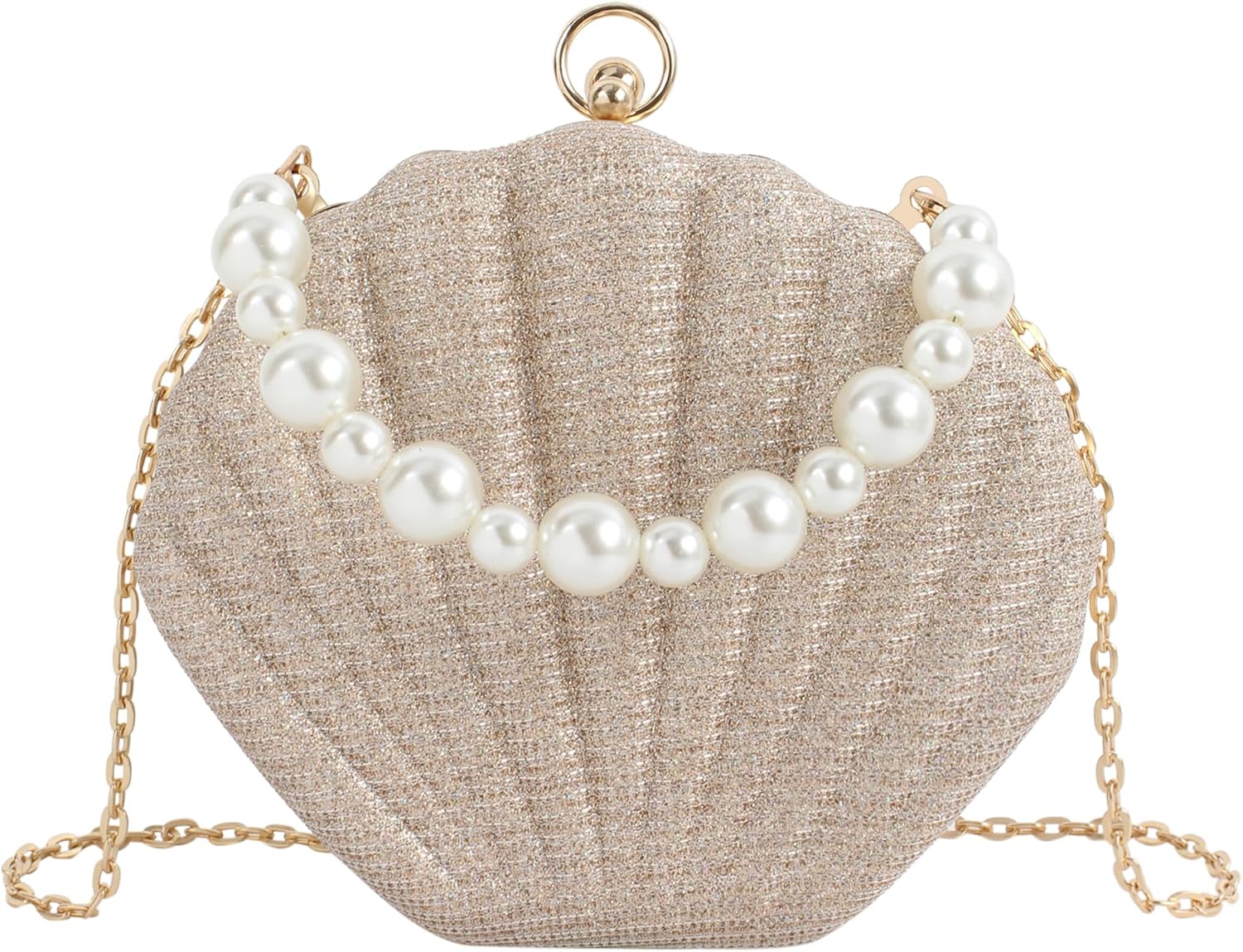 ZLM BAG US Glitter Seashell Evening Clutch Purse Pearl Chain Crossbody Bag Pu Leather Mermaid Shoulder Bag