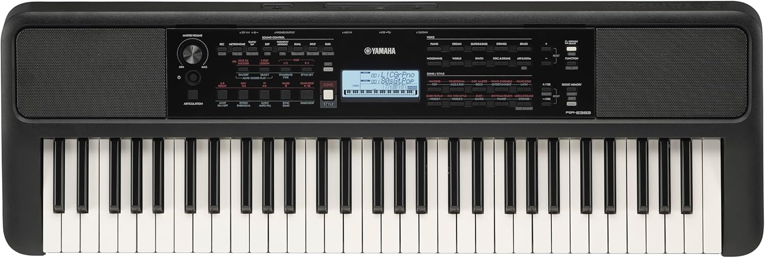 Yamaha PSR-E383 61 Touch Sensitive Keys Portable Keyboard for Beginners with Music Rest, Power Adapter