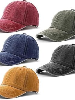 5 Pcs Unisex Baseball Cap, Cotton Vintage Washed Distressed Baseball Cap, Low Profile Unstructured Baseball Hat, Adjustable Dad Golf Hat for Men Women