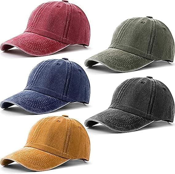 5 Pcs Unisex Baseball Cap, Cotton Vintage Washed Distressed Baseball Cap, Low Profile Unstructured Baseball Hat, Adjustable Dad Golf Hat for Men Women