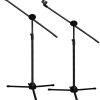 eWINNER 2-Pack Microphone Floor Stand Heavy Duty Adjustable Collapsible Tripod Boom Mic Stands w/2 Mic Clip Holders for Performance/Karaoke Singing/Speech/Wedding/Stage Party Outdoor Activity