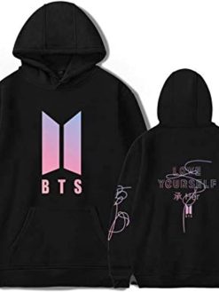 1pc KPOP BTS LoveYourself Hoodie Unisex Lovers Long Sleeve Round neck Loose Pullovers Bangtan Boys sweatshirt-black S