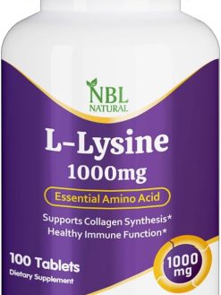 NBL Natural L-Lysine Supplement, 1000mg Essential Amino Acid, 100 Tablets