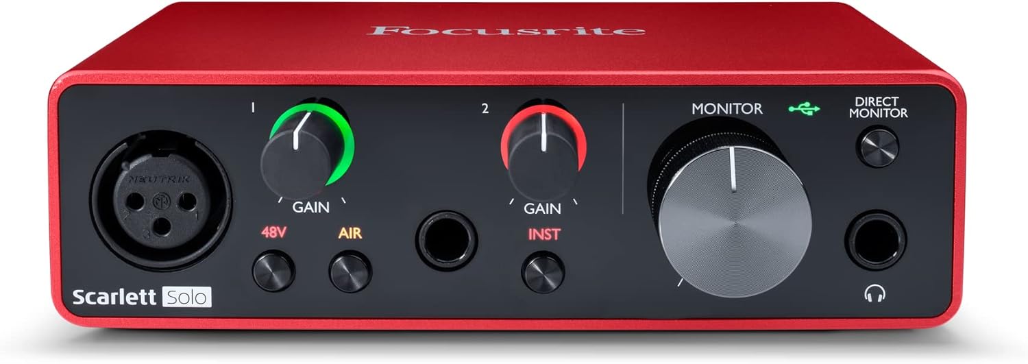 FocUSrite Scarlett Solo 3Rd Gen USb Audio Interface, For The Guitarist, Vocalist, Podcaster Or Producer, Stu-Dio Quality Sound And All The Software Needed For Recording And Songwriting, Red
