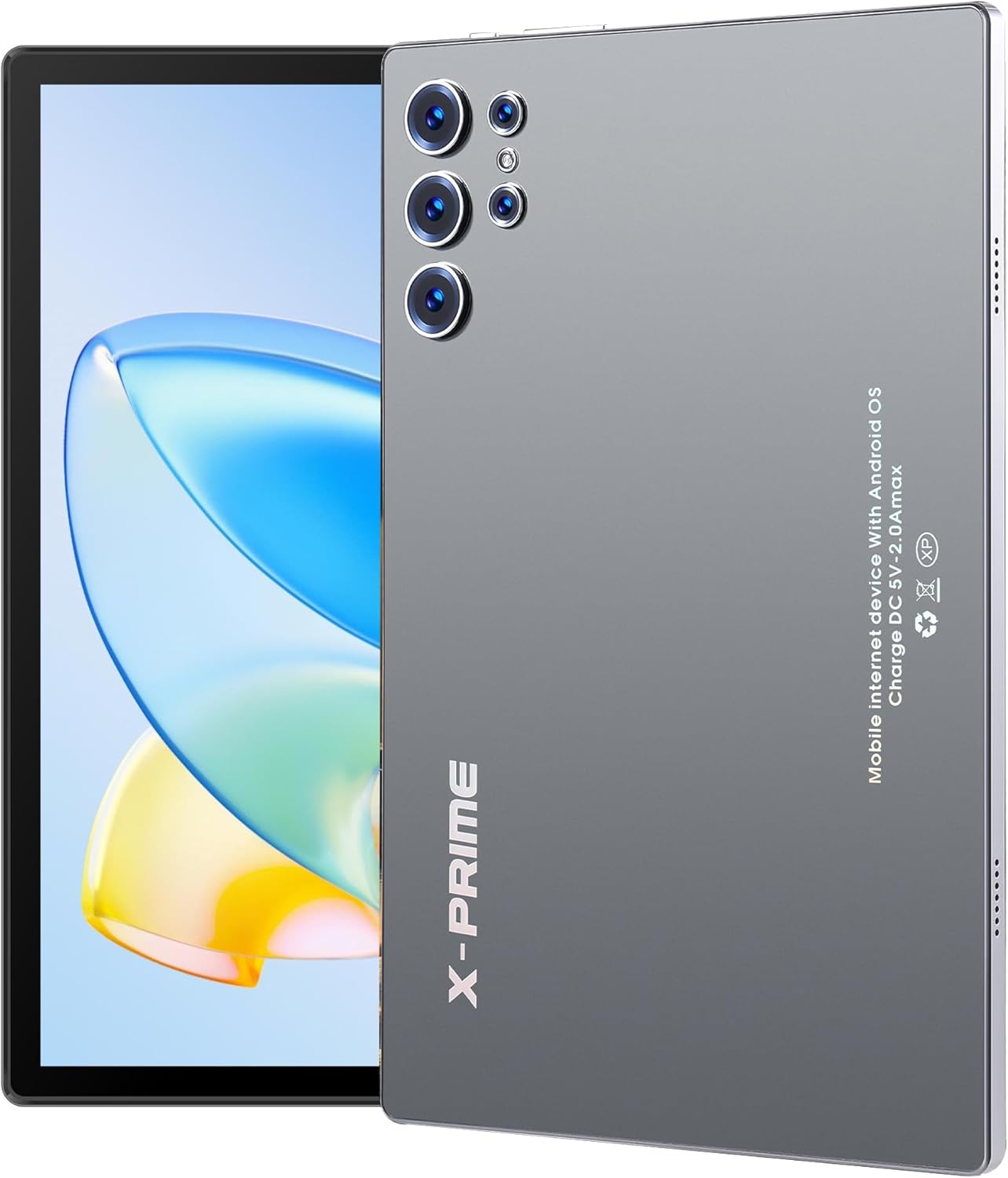 X-Prime S25 Ultra 10.1" Android 15 Tablet with Keyboard & Mouse | 5G + WiFi | HD+ AMOLED Display 3000x1440 | Dual SIM | Dual Camera | Google Meet & Zoom (Grey)