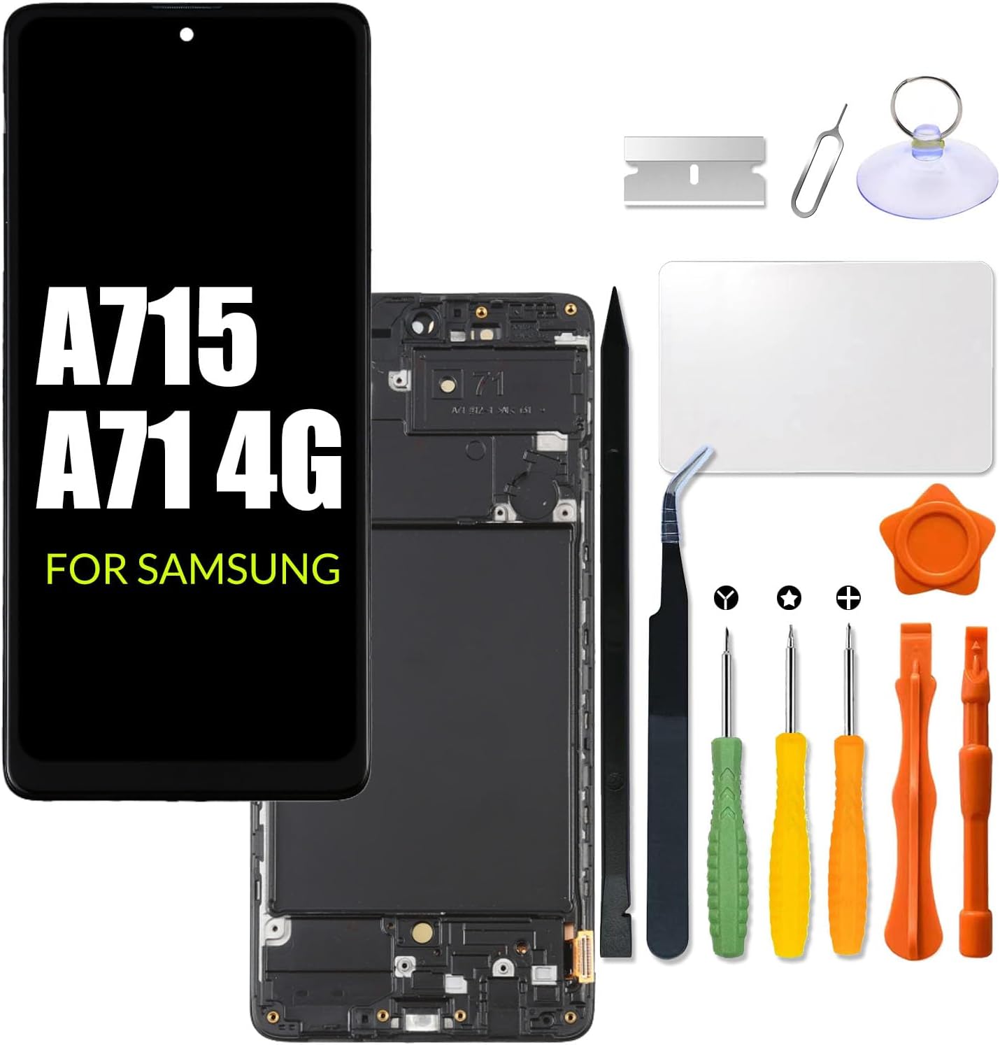 Replacement for Samsung Galaxy A71 LCD Screen with Frame INCELL for Samsung A715 A715F Touch Screen Digitizer Assembly SM-A715F/DS A715W Internal LCD Display with Repair kit(No Fingerprint Function)