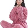 Lamala Womens Long Sleeve Winter Warm Furry Fleece Pajamas Pyjamas Sets Warm Fleece Loungewear Ladies Pajamas Set Womens Home Clothing Set