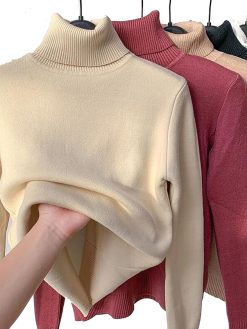 QISNG Winter Fleece Thick Knitted Bottoming Shirt, 2023 New Casual Thick Turtleneck Sweater Soft Thermal, M