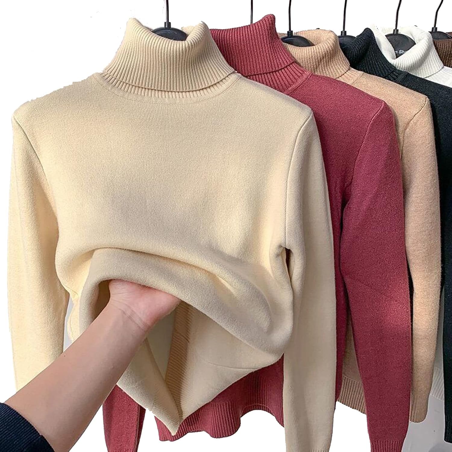 QISNG Winter Fleece Thick Knitted Bottoming Shirt, 2023 New Casual Thick Turtleneck Sweater Soft Thermal, M