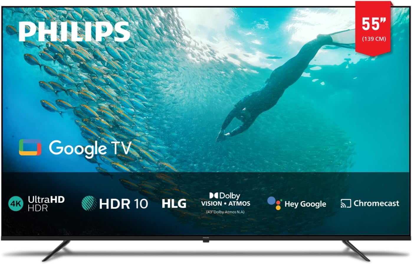 PHILIPS 55 Inch 4K Ultra HD Smart Google TV with Hands-Free Voice Control Dolby Vision Atmos HDR10 with built-in Google Assistant (2024 Model) 55PUT7129/56 Black