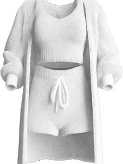 Knit Set 3-Piece, Cosy Knit Set (3 Pieces), Women's Sexy Warm Fuzzy Fleece 3 Piece Outfits Pajamas