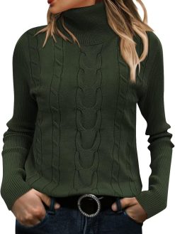 FEKOAFE Sweaters for Women 2025 Long Sleeve Ribbed Knit Solid Color Turtleneck 2025 Fall Winter Pullover Sweaters