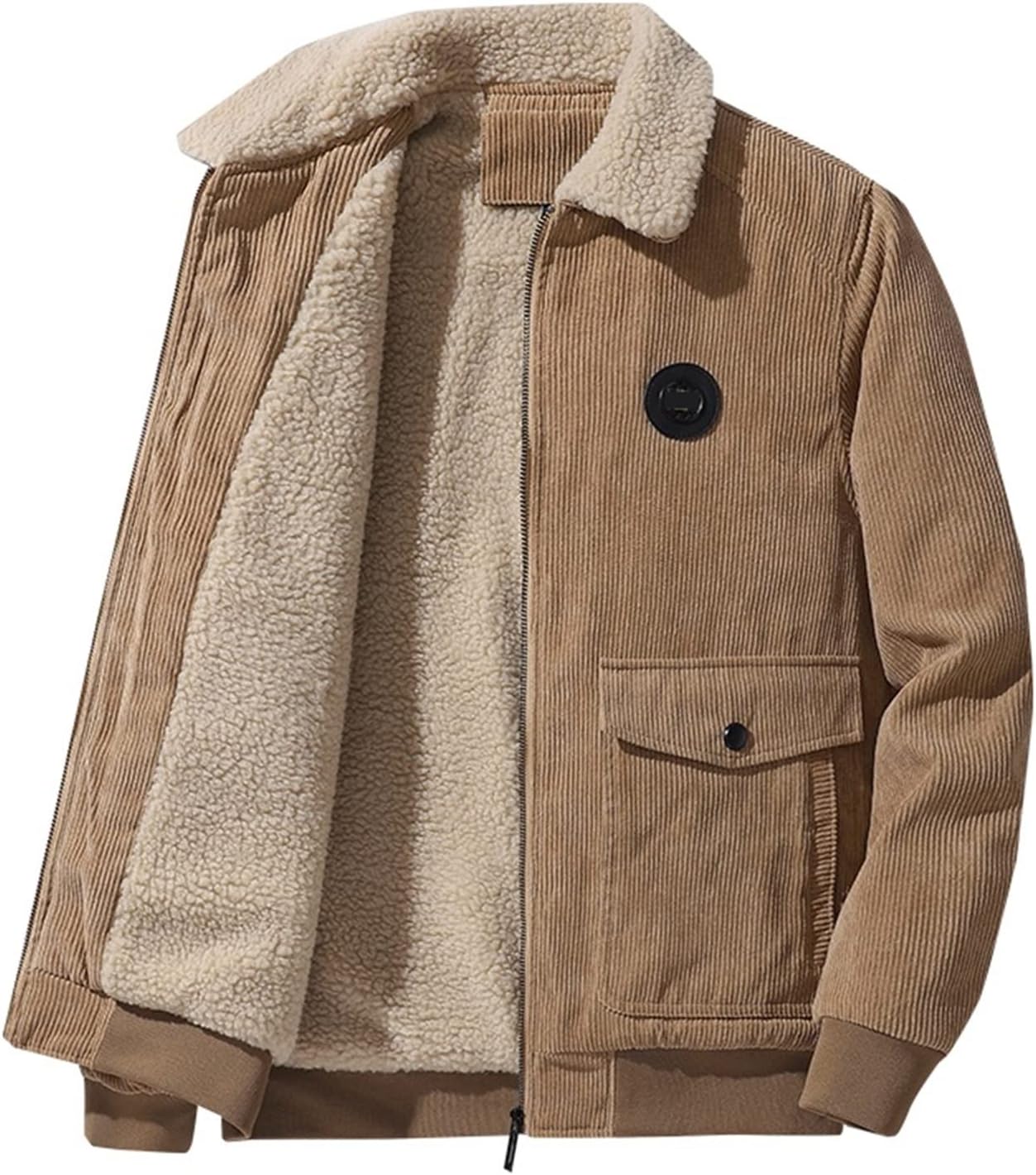 PRIMUN Men's Warm Corduroy Jacket Coat Fur Collar Winter Leisure Parka Coat Men's Warm Military Wool Hat