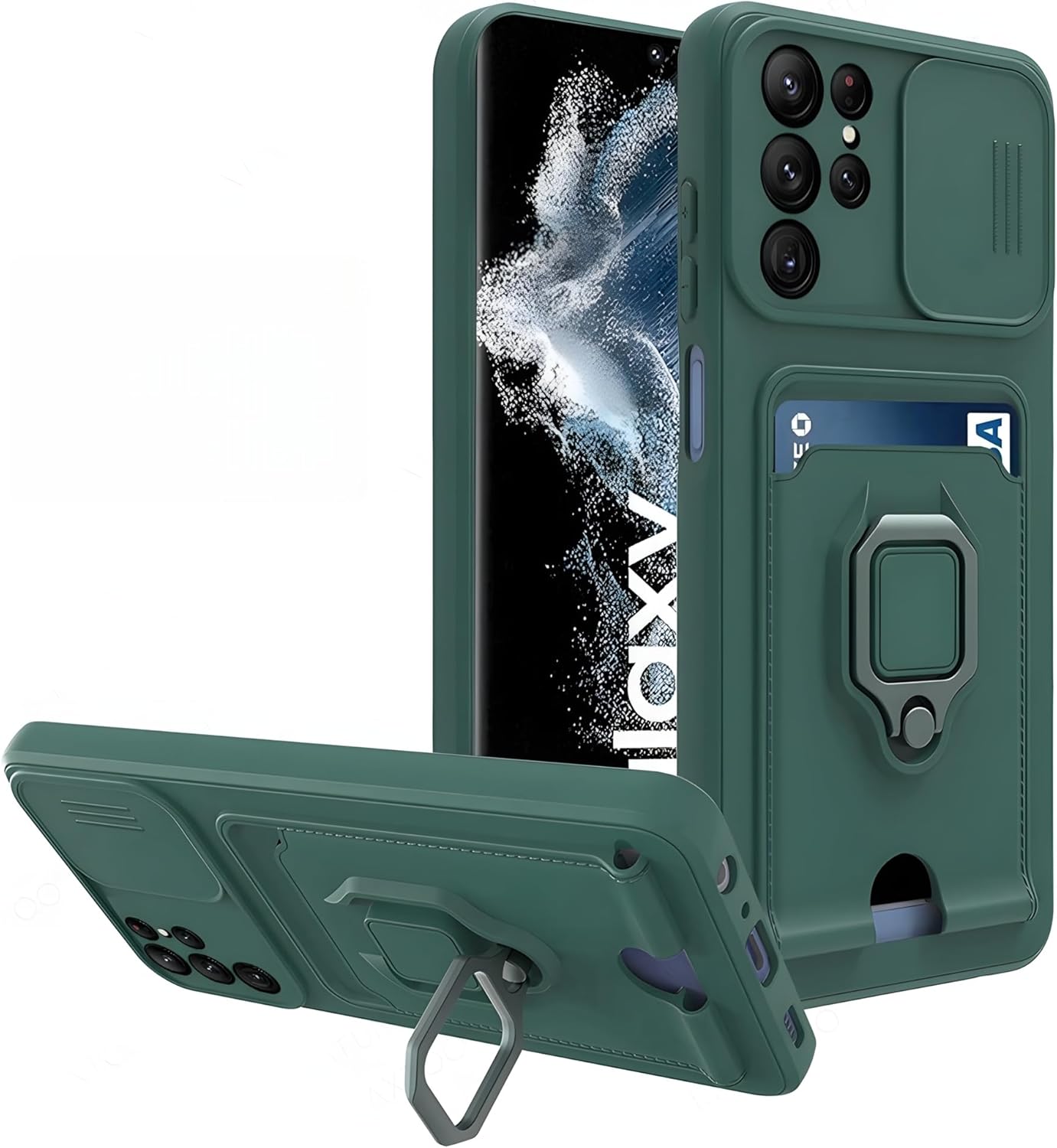 for Samsung Galaxy S24 Ultra Case with Built-in Slide Camera Cover and Kickstand,Luxury Silicone Back Case (Green)