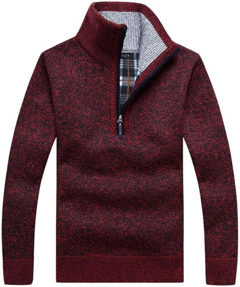 Gfvjhfhk Men's Clothing Autumn Winter Men Fleece Thicker Sweater Half Zipper Turtleneck Warm Pullover Quality Male Slim Knitted Wool Sweaters(M)