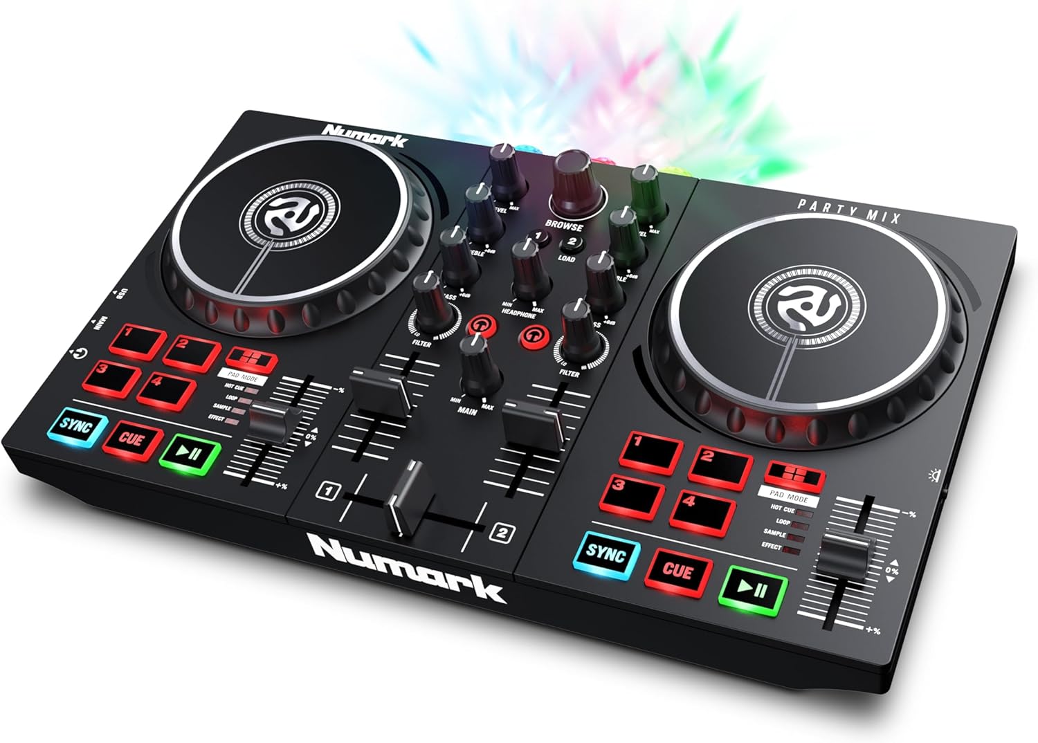 Numark PARTYMIX II - DJ Controller with Built-In Light Show, USB