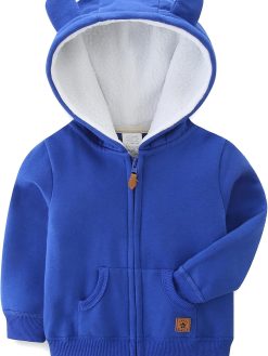 Baby Boy Girl Clothes Zip-Up Hoodies with Sherpa Lining Spring Fall Outerwear Coat