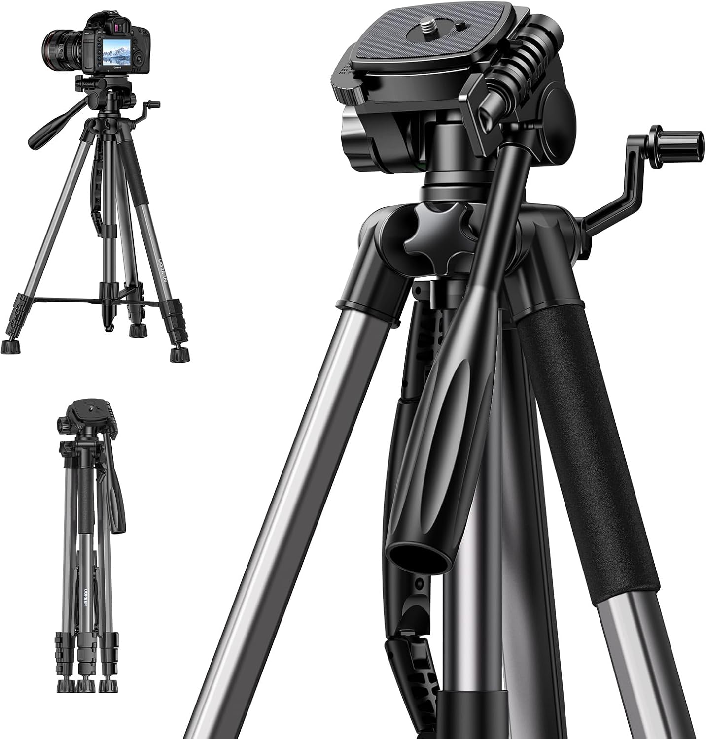 UGREEN Camera Tripod Stand 69'' Heavy Duty Stand Adjustable Professional Tripod Holder for iPhone Video Recording Compatible with Camera & Phone DSLR/SLR Canon EOS R8/R7/R6 Sony ZV 1F ZV E10
