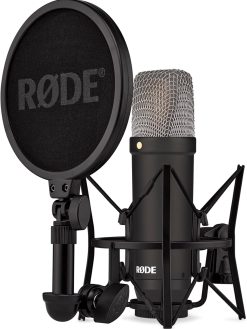 RØDE NT1 Signature Series Large-diaphragm Condenser Microphone with Shock Mount, Pop Filter and XLR Cable for Music Production, Vocal Recording, Streaming and Podcasting (Black)