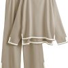 Faleave Women's Knit 2 Piece Outfits Long Sleeve Sweater Pullover Tops Wide Leg Pants Tracksuits Lounge Set
