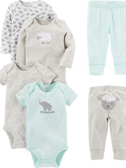 Simple Joys by Carter's Baby Boys 6-Piece Bodysuits (Short and Long Sleeve) and Pants Set Baby and Toddler Layette Set (pack of 6)