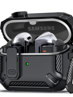 MHYALUDO Compatible for Samsung Galaxy Buds3/Galaxy Buds3 Pro (2024) with Locking Closure, Military Grade Drop Proof Headphone Case with Hiking Buckle and Cleaning Kit-Black