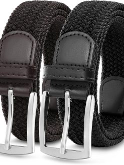 MILORDE Stretch Belt 2Pack,Braided Canvas Woven Elastic Stretch Belts for Men/Women/Junior,Golf Outdoor Activities