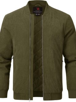 TBMPOY Men's Corduroy Bomber Jacket Quilted Lined Fleece Trucker Full Zip Winter Warm Casual Coat with 3 Zipper Pockets