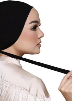 2 Pcs Women Hijab Undercap, Islamic Muslim Under Hijab Cap Inner Under Scarf Hat Hijab Cap with Tie Back Closure Solid Color