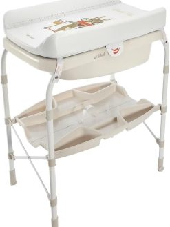 Jikel Ripple, Standing Bath and Changing Table, Compact and Easy Folding, Wheeled, Drain Pipe, Parent Organizer, Standalone Bathtub, One-Handing Folding (Beige)