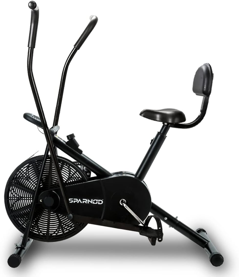 SPARNOD FITNESS SAB-05 Upright Air Bike Exercise Cycle for Home Gym - Dual Action for Full Body Workout - Adjustable Resistance, Height Adjustable seat with Back Rest