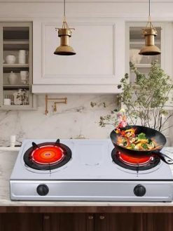 Redsun 2-Burner LPG Gas Stove with Ceramic Infrared Burners – Portable Countertop Cooktop for Outdoor BBQ, Hotpot, Stir-Fry, RV Cooking – Stainless Steel Panel, Windproof Design – Model TG211D