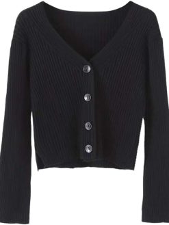 Fankle Sale Women's Button Down V Neck Long Sleeve Cropped Soft Sweater Knit Cardigan Coat
