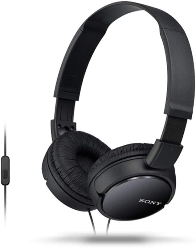 Sony MDR ZX110AP Wired On Ear Headphones with tangle free cable, 3.5mm Mini-jack pin, Headset with Mic for Phone Calls, Black, MDRZX110AP/B