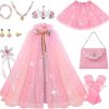 HASTHIP® 11PCS Princess Dress up Clothes for Girl, Princess Cape kit with Beaded Jewelry, Princess Cosplay Up Set Birthday Gift for 3-8 Years Old (Pink)
