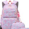 3Pcs Girls Rolling Backpack Kids Bookbag with Wheels Set Elementary Students Schoolbag