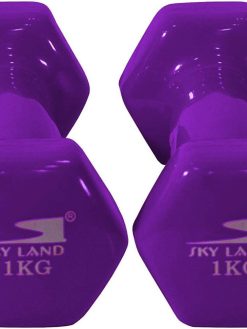SKY LAND Classical Dumbbells Hand Weights Set of 2 - Vinyl Coated Exercise & Fitness Dumbbell for Home Gym Equipment Workouts Strength Training, 1Kg X 2 Purple, EM-9219-1