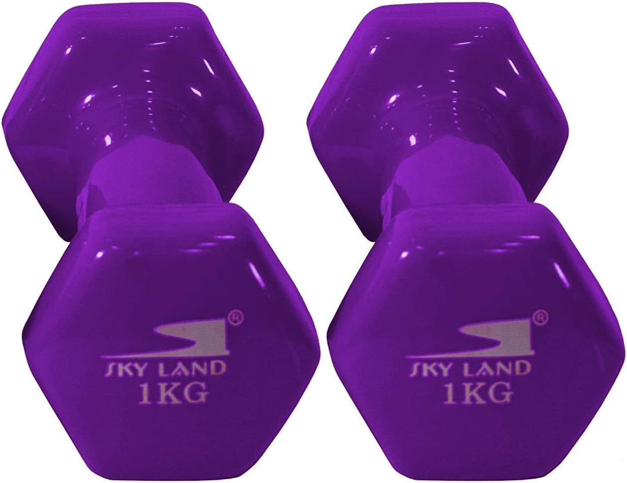SKY LAND Classical Dumbbells Hand Weights Set of 2 - Vinyl Coated Exercise & Fitness Dumbbell for Home Gym Equipment Workouts Strength Training, 1Kg X 2 Purple, EM-9219-1