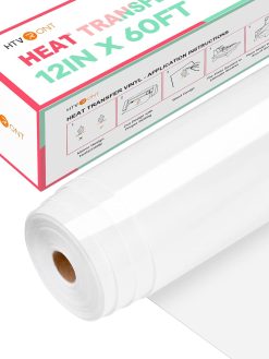 HTVRONT Heat Transfer Vinyl White Iron on Vinyl-12 x 60FT White HTV Vinyl Roll Easy to Cut & Weed for Heat Vinyl Design