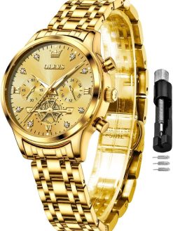 OLEVS Women Watch Multifunctional Two Tone Watch Fashion Business Analog Quartz Ladies Watch Stainless Steel Waterproof Diamond Watch for Women