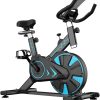 Indoor Cycling Bike, Silent Belt Drive Exercise Bike Stationary Bicycle with Steel Flywheel, Phone Holder, Adjustable Seat and Handlebar, Heart Rate Monito