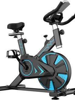 Indoor Cycling Bike, Silent Belt Drive Exercise Bike Stationary Bicycle with Steel Flywheel, Phone Holder, Adjustable Seat and Handlebar, Heart Rate Monito