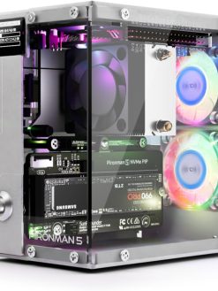 SunFounder Pironman 5 NVMe M.2 SSD PCIe Mini PC Case for Raspberry Pi 5 with Tower Cooler+Dual RGB Fans, 0.96'' OLED Module, Safe Shutdown, Standard HDMI, RGB Effect, Stylish Design, High performance